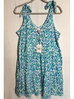 Stillwater Collection blue/green floral tie-strap mini dress (size L)